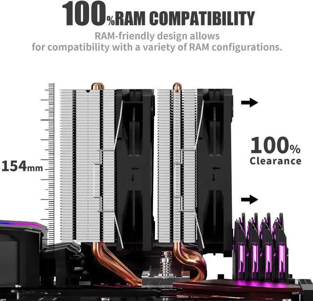 Alt view image 3 of 5 - upHere CPU Air Cooler with 6 Heat Pipes,Dual 120mm Fan CPU Cooler 1600rmp,CPU Air Cooler AMD AM5/AM4/AM3 Series,CPU Air Cooler Compatible with Intel LGA 1851/1700/1150/1155/1156/2011/2066(X79/X99)