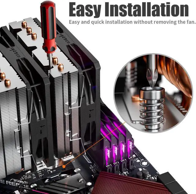 Alt view image 4 of 5 - upHere CPU Air Cooler with 6 Heat Pipes,Dual 120mm Fan CPU Cooler 1600rmp,CPU Air Cooler AMD AM5/AM4/AM3 Series,CPU Air Cooler Compatible with Intel LGA 1851/1700/1150/1155/1156/2011/2066(X79/X99)