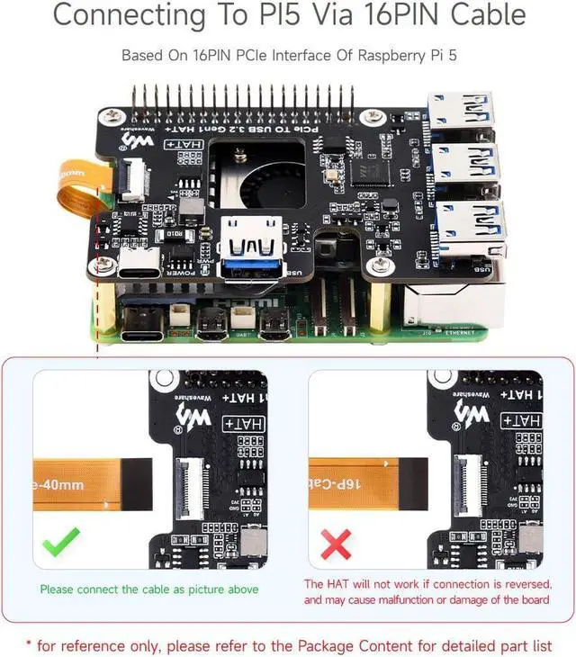 Alt view image 4 of 5 - Waveshare PCIe to USB 3.2 Gen1 HAT for Raspberry Pi 5, PCIe to USB HUB, 4X High Speed USB Ports, No Driver Required, Plug and Play, HAT + Standard