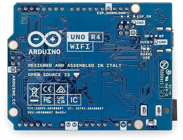 Alt view image 3 of 5 - Arduino UNO R4 WiFi [ABX00087]  Renesas RA4M1 + ESP32-S3, Wi-Fi, Bluetooth, USB-C, CAN, 12-bit DAC, OP AMP, Qwiic Connector, 12x8 LED Matrix for Advanced IoT & Embedded Projects