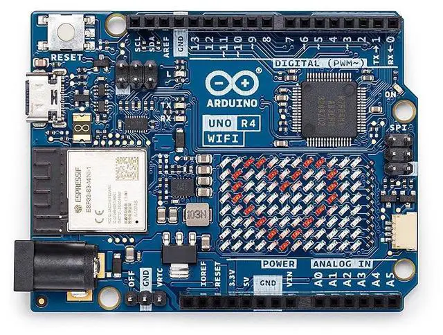 Alt view image 2 of 5 - Arduino UNO R4 WiFi [ABX00087]  Renesas RA4M1 + ESP32-S3, Wi-Fi, Bluetooth, USB-C, CAN, 12-bit DAC, OP AMP, Qwiic Connector, 12x8 LED Matrix for Advanced IoT & Embedded Projects