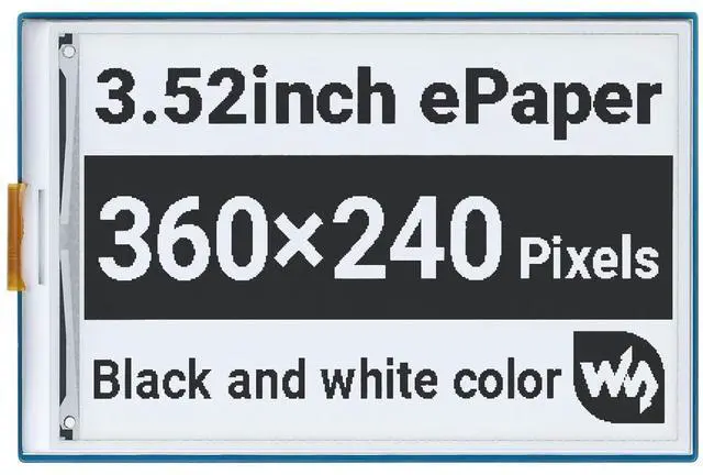 Main image of Waveshare 3.52inch E-Paper HAT Compatible with Raspberry Pi 4B/3B+/3B/2B/B+/A+/Zero/Zero W/WH/Zero 2W Supports Jetson Nano 360 x 240 Resolution SPI Interface Black/White Dual Colors