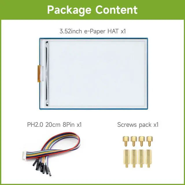 Alt view image 2 of 5 - Waveshare 3.52inch E-Paper HAT Compatible with Raspberry Pi 4B/3B+/3B/2B/B+/A+/Zero/Zero W/WH/Zero 2W Supports Jetson Nano 360 x 240 Resolution SPI Interface Black/White Dual Colors