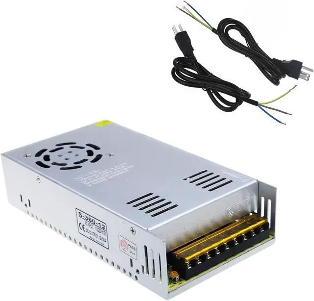 Main image of ALITOVE AC 110V/220V to DC 12V 30A 360W Universal Regulated Switching Power Supply with 2-Pack 3.8ft 18 AWG 3 Prong 250V 10A Universal AC Power Supply Cable