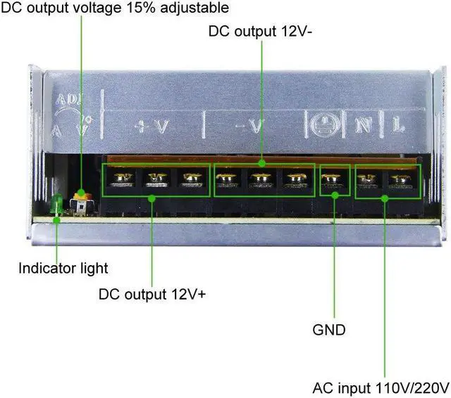 Alt view image 4 of 5 - ALITOVE AC 110V/220V to DC 12V 30A 360W Universal Regulated Switching Power Supply with 2-Pack 3.8ft 18 AWG 3 Prong 250V 10A Universal AC Power Supply Cable