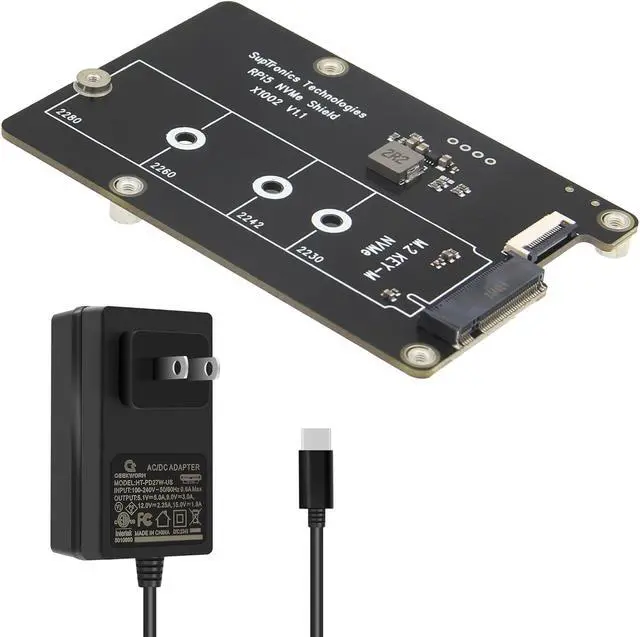 Main image of Geekworm X1002 PCIe M.2 NVMe SSD PIP PCIe Peripheral Board with PD27W Power Supply for Raspberry Pi 5