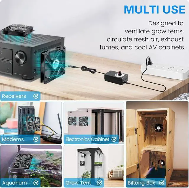 Alt view image 5 of 5 - GDSTIME 120mm x 32mm EC Blower AC 110V 220V Squirrel Cage Centrifugal Fan X1 + 120mm x 25mm Computer Fan with AC Plug 110V 220V Variable Speed Fan X1