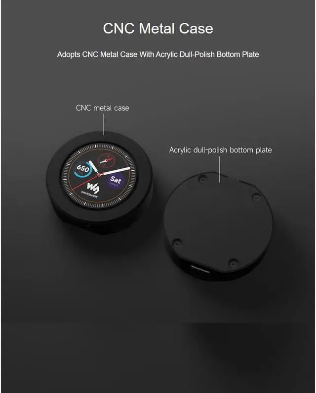 Alt view image 4 of 5 - waveshare RP2040 MCU Board with 1.28inch Round Touch LCD B with CNC Metal Case 240×240 Pixels 65K RGB Color IPS Display, Based on Raspberry Pi RP2040,Onboard Accelerometer and Gyroscope Sensor