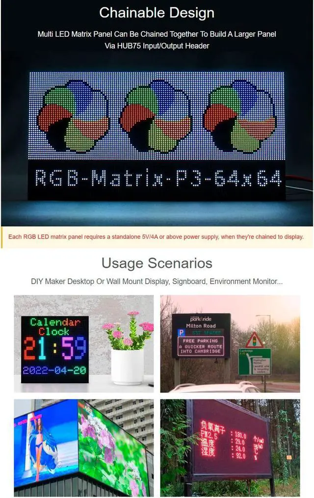 Alt view image 4 of 5 - waveshare 64x64 4096 Pixels RGB Full-Color LED Matrix Panel 3mm Pitch Displaying Text/Colorful Image/Animation Adjustable Brightness Chainable Design,Compatible with Arduino/Raspberry Pi