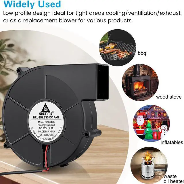 Alt view image 3 of 5 - GDSTIME 140mm x 40mm Variable Speed Blower Fan, 110V 120V 220V AC Powered 5.5 inch Squirrel Cage Radial Centrifugal Fan with 5 to 12v DC Speed Control Dual Ball Bearing High Speed
