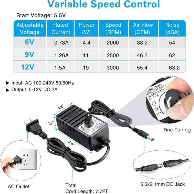 Alt view image 4 of 5 - GDSTIME 140mm x 40mm Variable Speed Blower Fan, 110V 120V 220V AC Powered 5.5 inch Squirrel Cage Radial Centrifugal Fan with 5 to 12v DC Speed Control Dual Ball Bearing High Speed