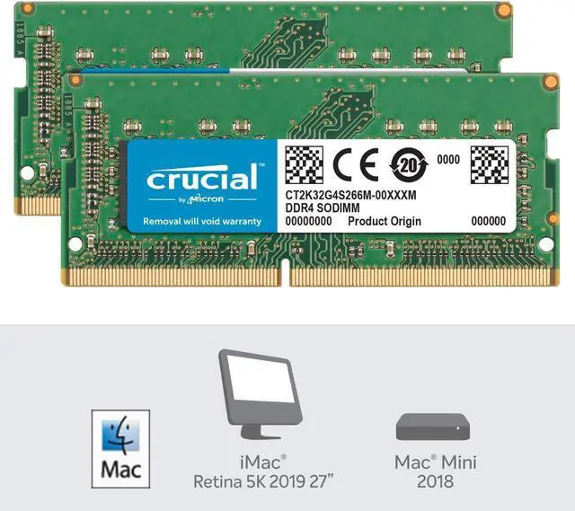 Alt view image 2 of 5 - Crucial RAM 64GB Kit (2x32GB) DDR4 2666MHz CL19 Memory for Mac CT2K32G4S266M