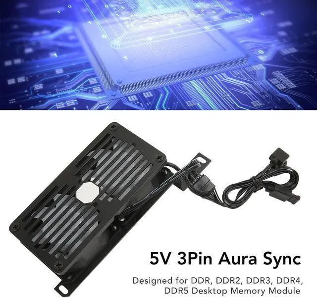 Alt view image 3 of 5 - Memory Cooling Fan 1000 to 3000RPM, 5V 3Pin Aura Sync ARGB Computer Memory Radiator for DDR, DDR2, DDR3, DDR4, DDR5 Desktop Memory Module (Black)
