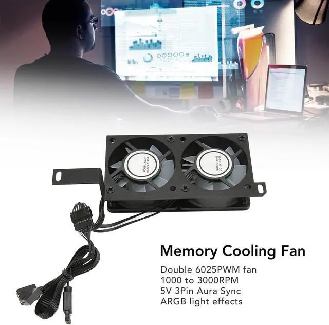 Alt view image 4 of 5 - Memory Cooling Fan 1000 to 3000RPM, 5V 3Pin Aura Sync ARGB Computer Memory Radiator for DDR, DDR2, DDR3, DDR4, DDR5 Desktop Memory Module (Black)