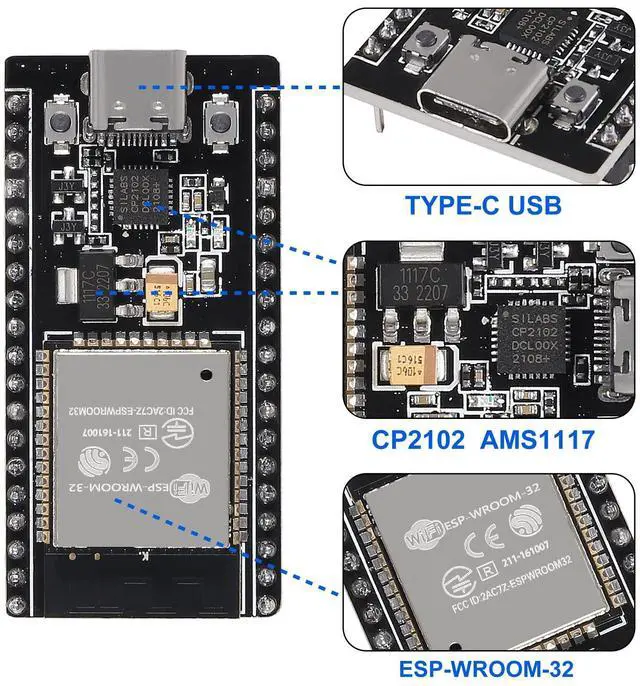 Alt view image 4 of 5 - AITRIP 5PCS 38Pins Type-C USB ESP32S ESP32 ESP-WROOM-32 CP2102 Development Board 2.4GHz Dual-Core WiFi +Bluetooth 2 Function Microcontroller for Arduino