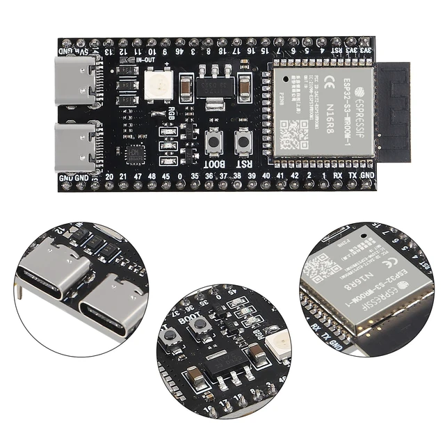 Alt view image 3 of 5 - AITRIP 3PCS ESP32-S3-DevKitC-1-N16R8 ESP32-S3 ESP32 WROOM-1-N16R8 Development Boards 16M External Flash Expansion 8M PSRAM with WiFi, Bluetooth 5.0 for Arduino