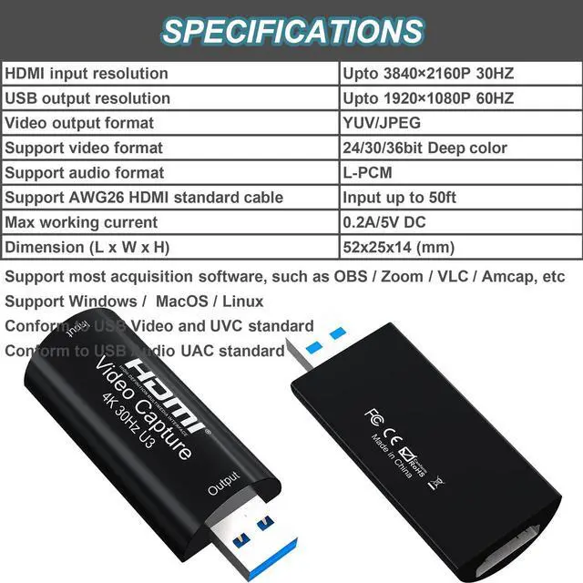 Alt view image 2 of 5 - AMZHRLY 4K HDMI to USB 3.0 Video Capture Card 1080P 60FPS Cam Link Card Game Capture Card Adapter Screen Record Capture Device for Streaming, Gaming, Video Conference, Teaching, Live Broadcasting