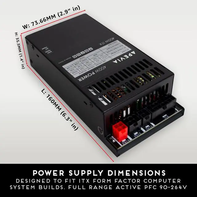 Alt view image 3 of 5 - Apevia ITX-PFC400W Mini ITX/Flex ATX / 1U 400W Fully Modular Power Supply, Full Range Active PFC 90-264V, AC for POS AIO System Desktop Gaming Server Small Form Factor (Flex ITX) Computer PSU