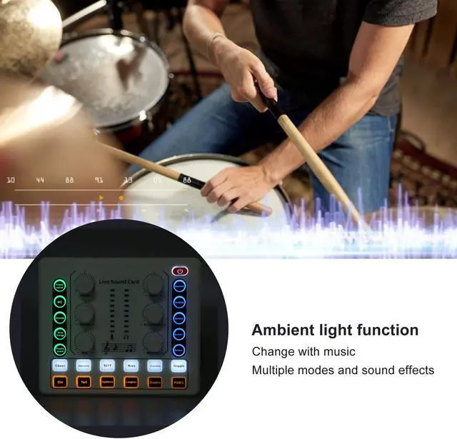 Alt view image 3 of 5 - M8 Podcast Live Sound Card, Multiple Sound Effects Voice Changing Mini Sound Mixer Board for Live Streaming Home KTV Singing