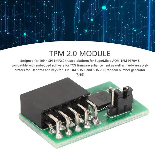 Alt view image 3 of 5 - TPM 2.0 Module, 10Pin SPI TPM 2.0 Module, Interface Vertical Stable High Safety 9670 Chipset 10Pin SPI Module for SuperMicro AOM TPM 9670V S