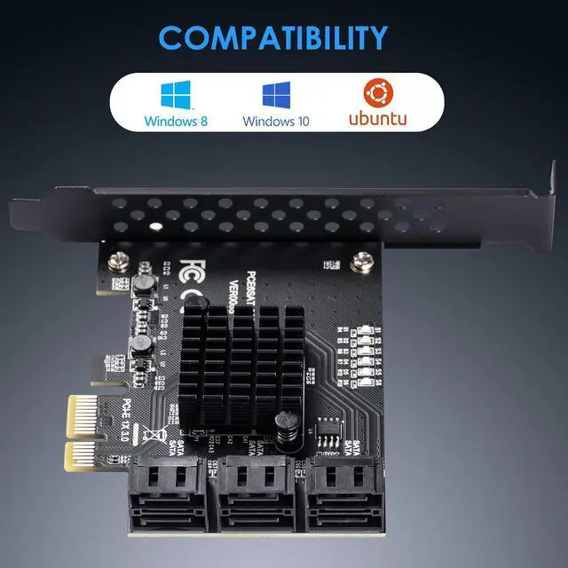 Alt view image 2 of 5 - BEYIMEI 6-Port PCIe SATA 3.0 Expansion Card - 6 Gbps, Includes 6 SATA Cables and Low Profile Bracket (ASMedia ASM1166)