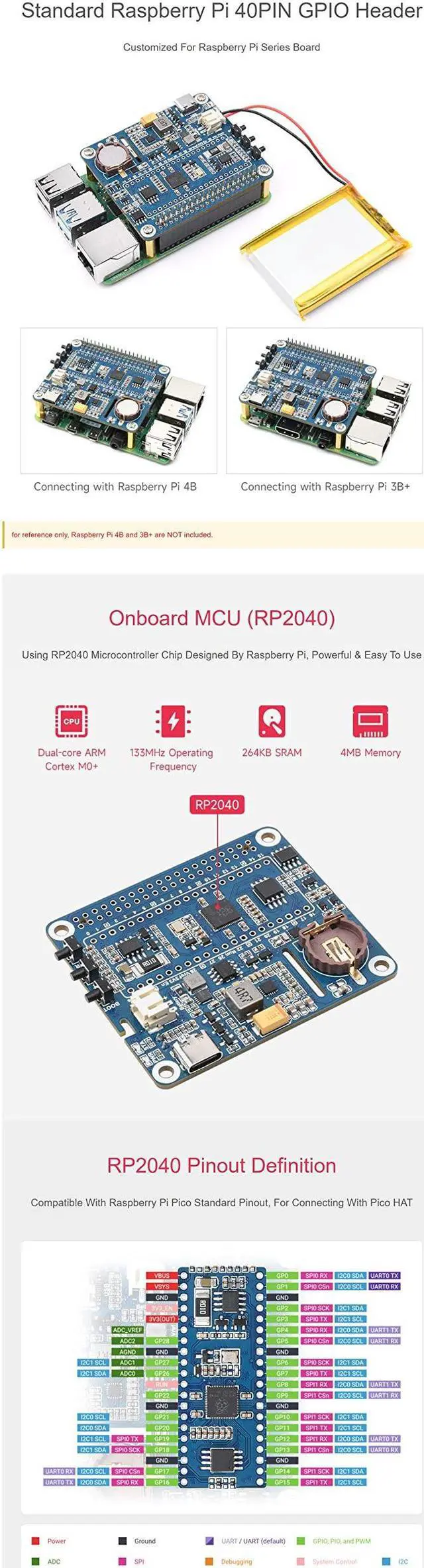 Alt view image 5 of 5 - Coolwell Power Management HAT for Raspberry Pi Series Board, Onboard RTC & Buck-Boost DC Chip,Supports Charging and Power Output at The Same Time