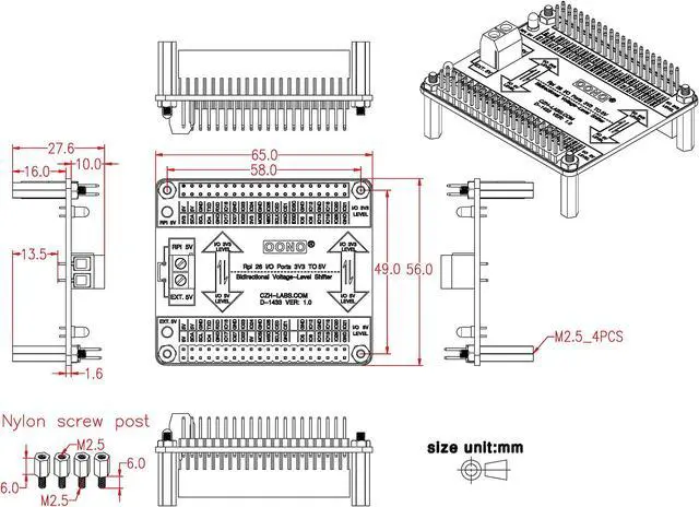 Alt view image 4 of 5 - OONO Raspberry Pi 3.3V to 5V 26 I/O Bidirectional Voltage-Level Shifter Module for Raspberry Pi, Logic Level Converter