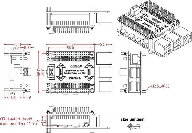 Alt view image 5 of 5 - OONO Raspberry Pi 3.3V to 5V 26 I/O Bidirectional Voltage-Level Shifter Module for Raspberry Pi, Logic Level Converter