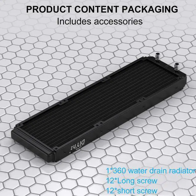 Alt view image 3 of 5 - DIYhz Water Cooling Computer Radiator, 12 Pipe Aluminum Heat Exchanger Liquid Cooling Radiator Heat Sink 360mm for CPU PC Laser Water Cool System DC12V Black with Tube