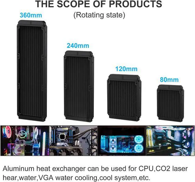Alt view image 4 of 5 - DIYhz Water Cooling Computer Radiator, 12 Pipe Aluminum Heat Exchanger Liquid Cooling Radiator Heat Sink 360mm for CPU PC Laser Water Cool System DC12V Black with Tube