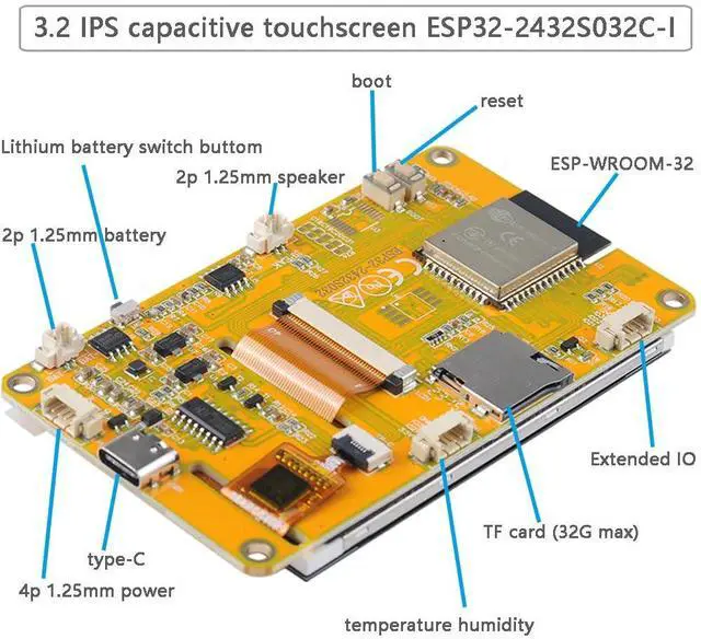 Alt view image 2 of 5 - DIYmalls 3.2" inch ESP32 Display ST7789 IPS TFT LCD Module ESP32-2432S032C-I Capacitive Touch Screen 240x320 ESP-WROOM-32 Development Board for Arduino IDE