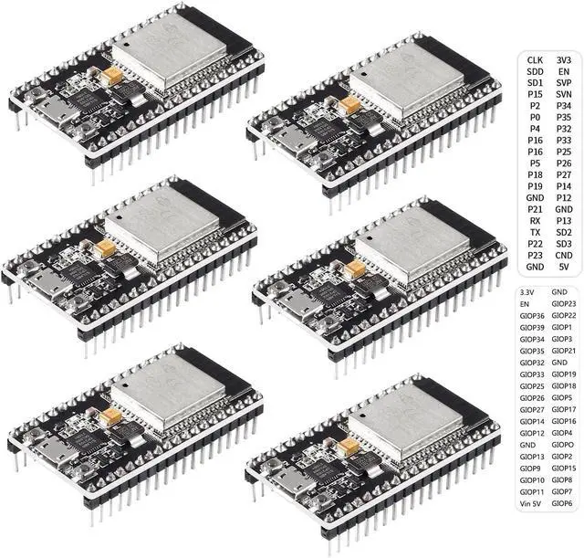 Main image of 6Pcs ESP32 Development Board WiFi + Bluetooth Microcontroller Dual Cores ESP-32 ESP-32S Board ESP-WROOM-32 CP2102 Chip 38Pin Narrow Version 2 in 1 Dual Core Low Power Consumption ESP-32S