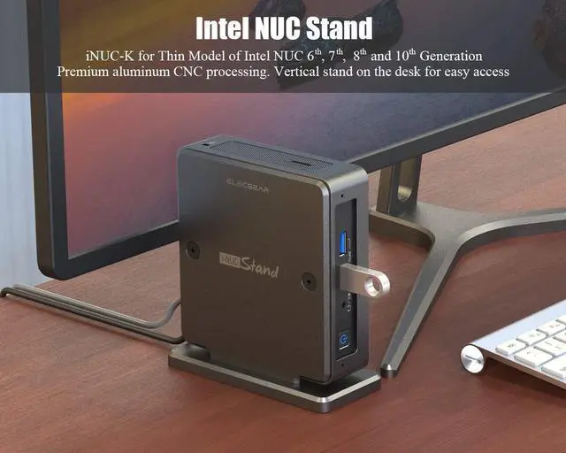 Alt view image 2 of 5 - ElecGear iNUC-K Vertical Stand for Intel NUC Mini PC, Aluminum Cooling Holder Case Desktop VESA Mount Space-Saving Organizer for Thin Edition of Intel NUC 11, 10, 8, 7 and 6 Mainstream Kit