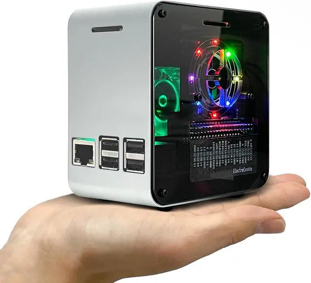Main image of ElectroCookie Raspberry Pi 3 Case, Aluminum Mini Tower Case with Cooling Fan and Color Changing Ambient Light (Silver & Dark Gray)