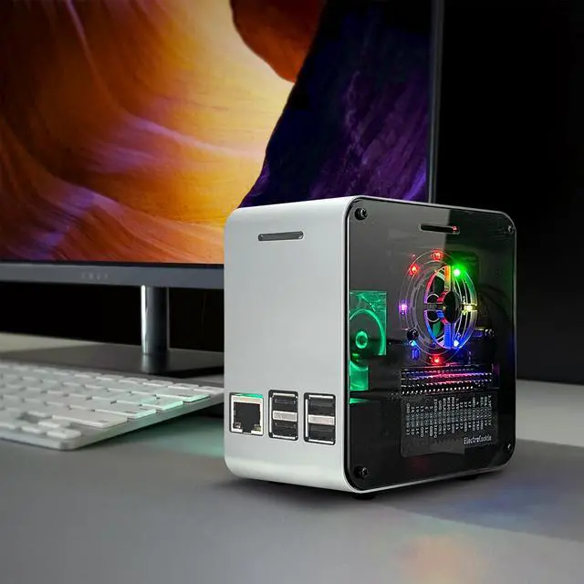 Alt view image 2 of 5 - ElectroCookie Raspberry Pi 3 Case, Aluminum Mini Tower Case with Cooling Fan and Color Changing Ambient Light (Silver & Dark Gray)