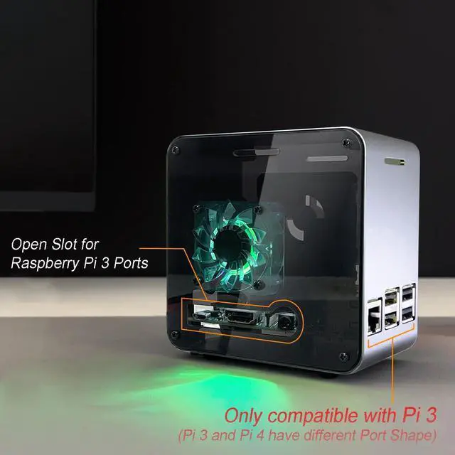 Alt view image 4 of 5 - ElectroCookie Raspberry Pi 3 Case, Aluminum Mini Tower Case with Cooling Fan and Color Changing Ambient Light (Silver & Dark Gray)
