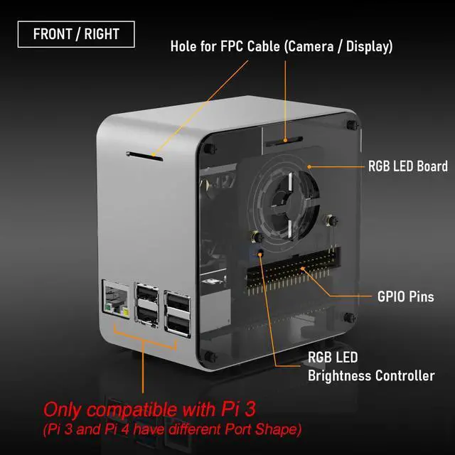Alt view image 5 of 5 - ElectroCookie Raspberry Pi 3 Case, Aluminum Mini Tower Case with Cooling Fan and Color Changing Ambient Light (Silver & Dark Gray)
