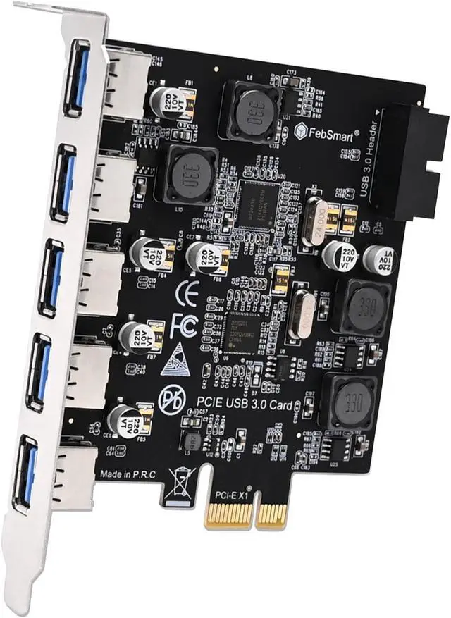 Main image of FebSmart 7-Ports Superspeed 5Gbps USB 3.0 PCIE Expansion Card, 5-Ports USB-A and an 19Pin USB 3.0 Header, Built in FebSmart Self-Powered Technology, No Need Additional Power Supply (FS-U7S-Pro)
