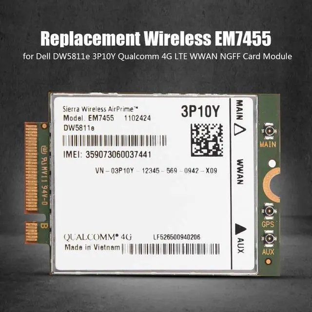Alt view image 2 of 5 - EM7455 4G Module Network Card, PCIe M.2 Replacement EM7455 Network Card for DW5811e 3P10Y 300 Mbps 4G LTE WWAN NGFF Card Module Fit for PC Laptops
