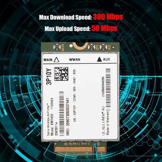 Alt view image 3 of 5 - EM7455 4G Module Network Card, PCIe M.2 Replacement EM7455 Network Card for DW5811e 3P10Y 300 Mbps 4G LTE WWAN NGFF Card Module Fit for PC Laptops