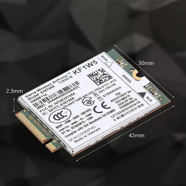 Alt view image 4 of 5 - EM7455 4G Module Network Card, PCIe M.2 Replacement EM7455 Network Card for DW5811e 3P10Y 300 Mbps 4G LTE WWAN NGFF Card Module Fit for PC Laptops