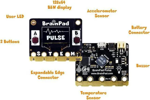 Alt view image 3 of 5 - BrainPad Pulse a MakeCode STEM Microcomputer for Coding Robots, Games, & Circuits
