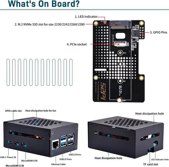 Alt view image 4 of 5 - GeeekPi Metal Case with N04 PCIe M.2 Key-M NVMe SSD PCIe Peripheral Board for Raspberry Pi 5, with Official Active Cooler