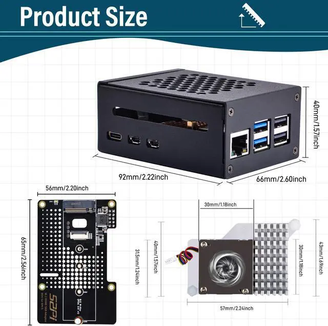 Alt view image 3 of 5 - GeeekPi Metal Case with N04 PCIe M.2 Key-M NVMe SSD PCIe Peripheral Board for Raspberry Pi 5, with Official Active Cooler