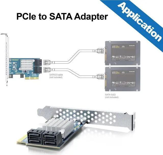 Alt view image 4 of 5 - H!Fiber 4 Port PCIe SATA Card with 4 SATA Cables, 6Gbps SATA3.0 Expansion Card, X4, ASMedia ASM1164 chip, Support SSD and HDD, with Full Height and Low Profile Bracket