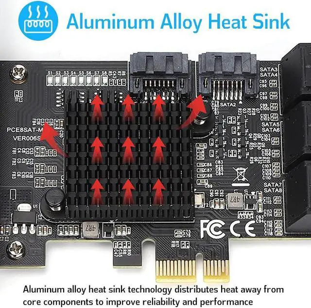 Alt view image 3 of 5 - Heayzoki Ports PCI-E to SATA 3.0 Card,PCI Express PCI-e Expansion Card,PCI-E to SATA3.0 Controller Expansion Board,for 7/8/XP/10,with Driver Disc,Semi-High Baffle