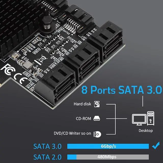 Alt view image 4 of 5 - Heayzoki Ports PCI-E to SATA 3.0 Card,PCI Express PCI-e Expansion Card,PCI-E to SATA3.0 Controller Expansion Board,for 7/8/XP/10,with Driver Disc,Semi-High Baffle