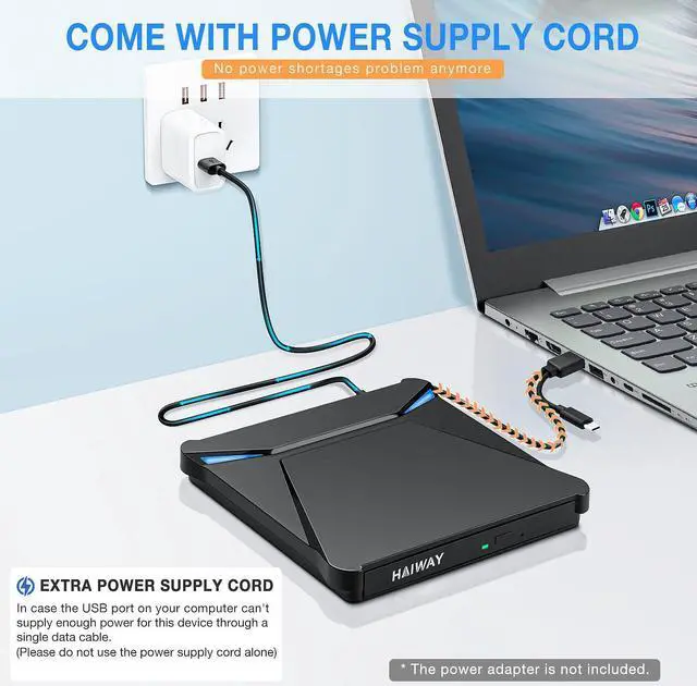 Alt view image 4 of 5 - Haiway External DVD Drive, USB 3.0 Type-C Portable CD DVD Drive Burner Player Reader Writer with 2 USB 3.0 Ports and TF/SD Card Slots, Optical Disk Drive for Laptop Mac, PC Windows 11/10/8/7 Linux OS