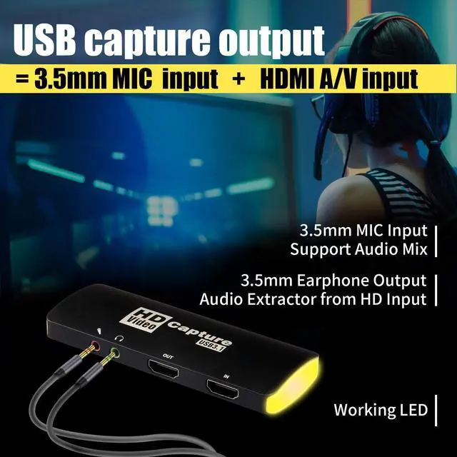 Alt view image 4 of 5 - Mirabox Game Capture Card,USB3.1 Type C HDMI Capture Card,1080P 60FPS HD Audio Video Capture Device CamLink for PS4 Switch OBS Youtube Live Streaming and Recording,Compatible With Windows Mac OS Linux