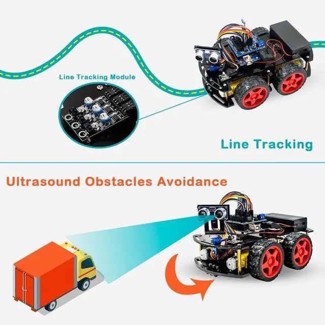 Alt view image 3 of 5 - Hosyond Smart Robot Car R3 Project Kit Compatible with Arduino IDE, with Tutorial, Bluetooth, Line Tracking, Ultrasonic Sensor